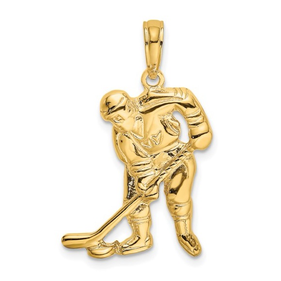 Solid 10k Yellow Gold Hockey Player Pendant Charm Stick & Puck - 18.5mm